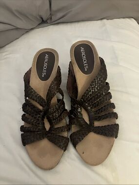 AEROSOLES Braided Brown Slip-On Mules